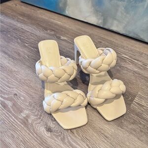 H&M Braided Two Strap Heeled Sandals Size EU 38 / US 7 Bone Beige